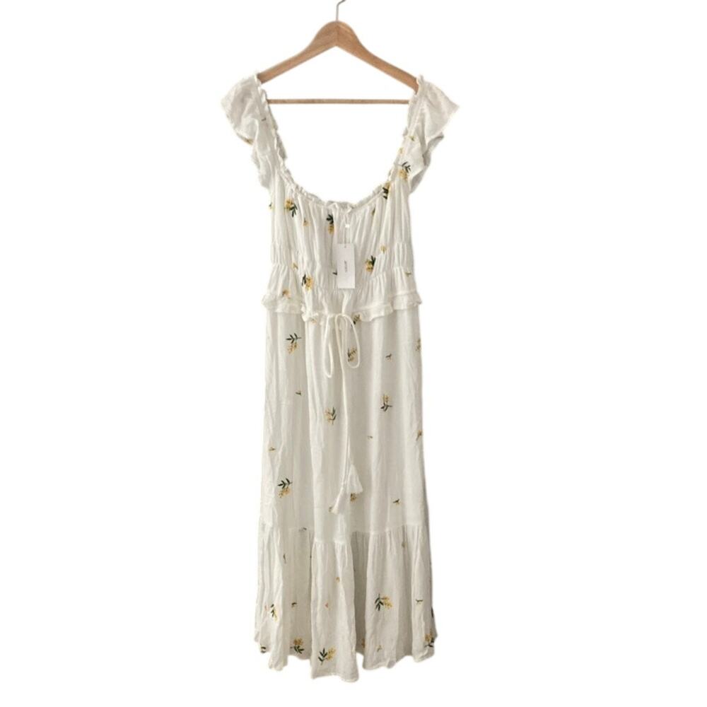aeom NEW Embroidered Floral Maxi Dress - White Yellow - Medium